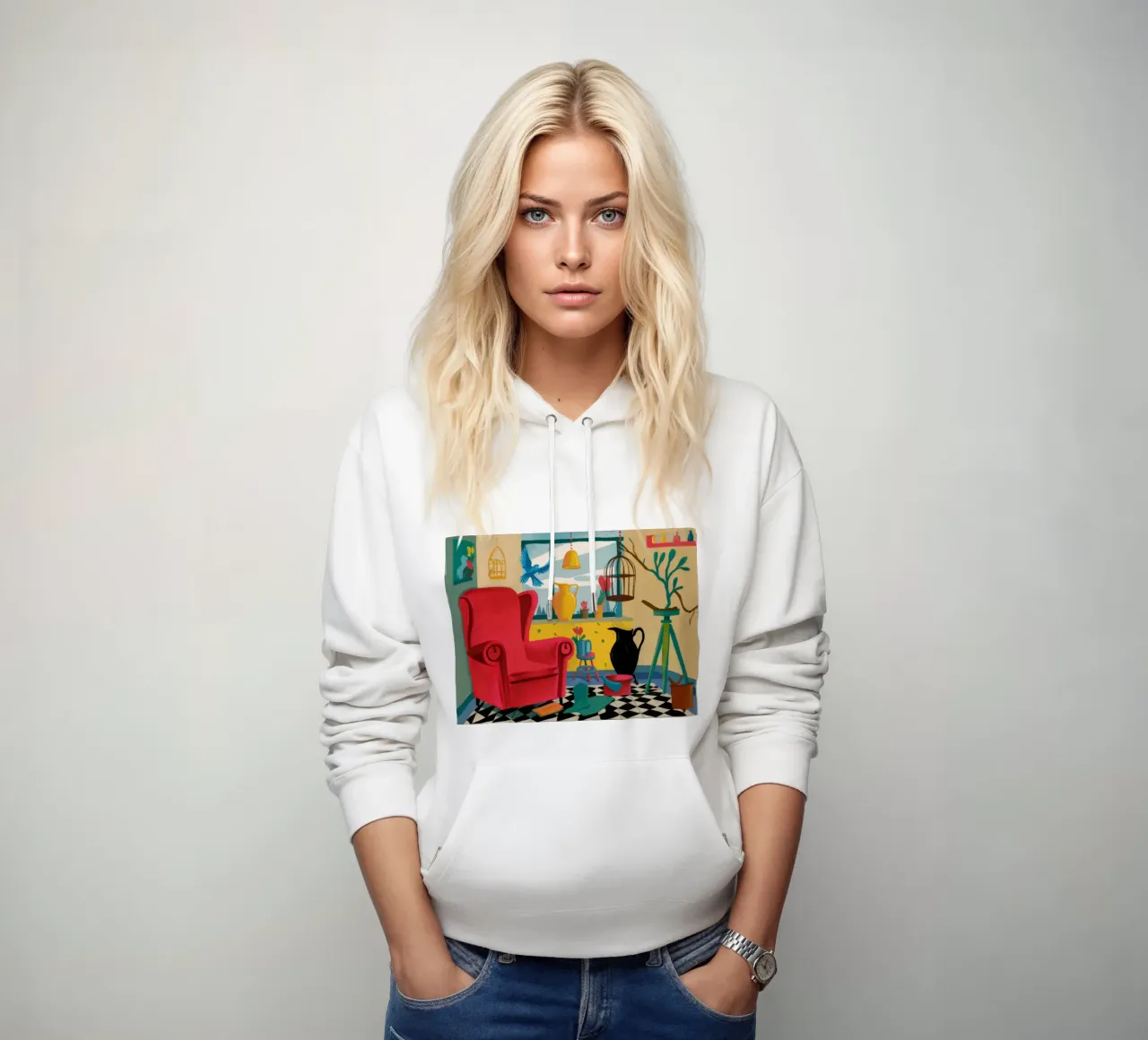 Corvo in una stanza rossa felpa con cappuccio da Tiga Bersama