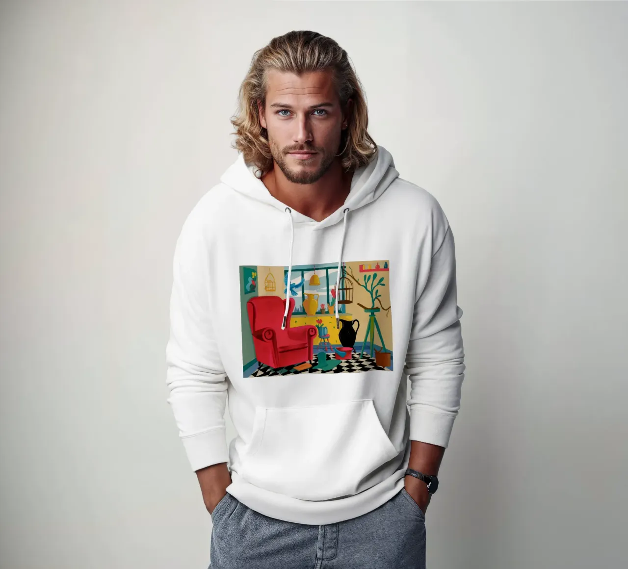 Corvo in una stanza rossa felpa con cappuccio da Tiga Bersama