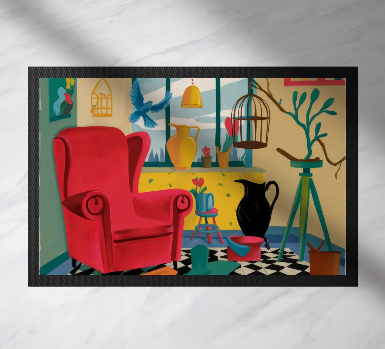 Corvo in una stanza rossa zerbino da Tiga Bersama