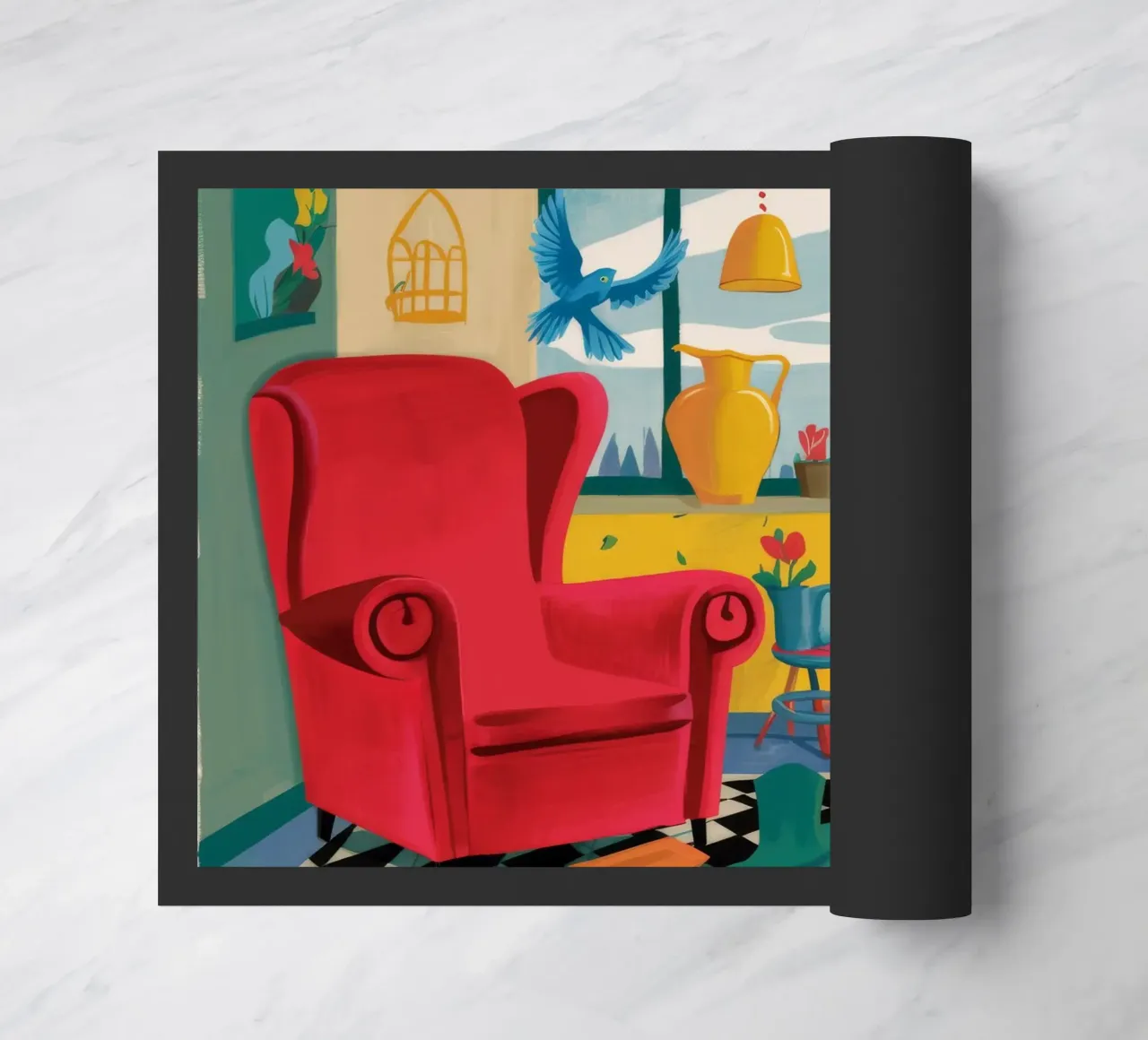 Corvo in una stanza rossa zerbino da Tiga Bersama