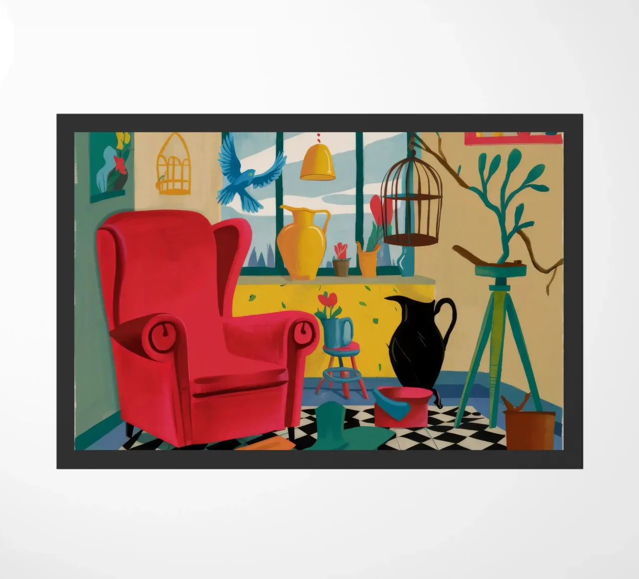 Corvo in una stanza rossa zerbino da Tiga Bersama