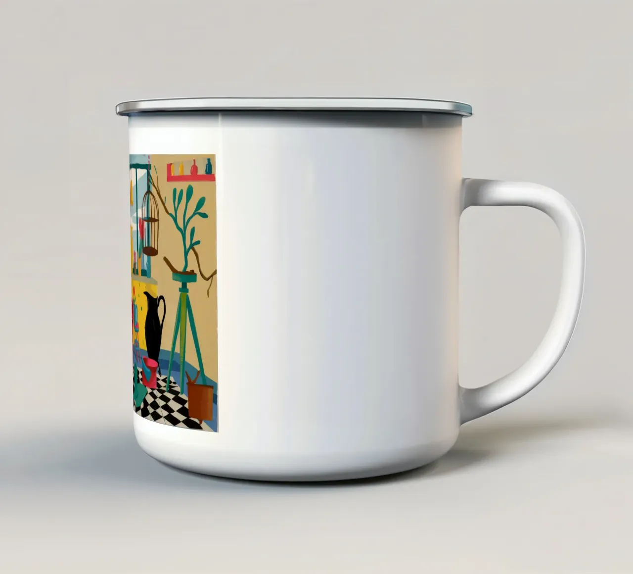 Corvo in una stanza rossa tazza in smalto da Tiga Bersama