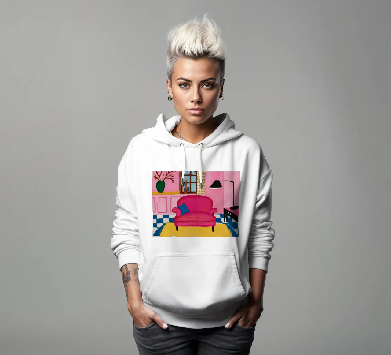 Divano rosa Pavimento a scacchi felpa con cappuccio da Pan Denim