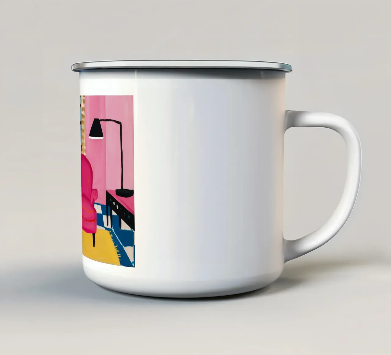 Divano rosa Pavimento a scacchi tazza in smalto da Pan Denim