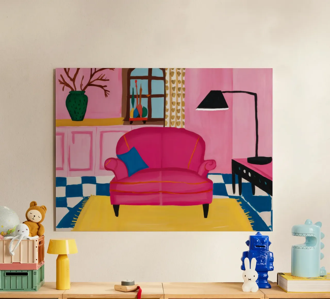 Divano rosa Pavimento a scacchi plexiglass da Pan Denim