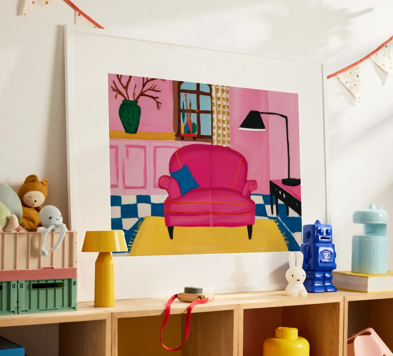 Divano rosa Pavimento a scacchi carta hahnemühle da Pan Denim