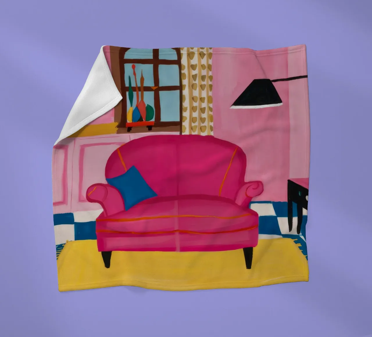 Divano rosa Pavimento a scacchi coperta in pile da Pan Denim