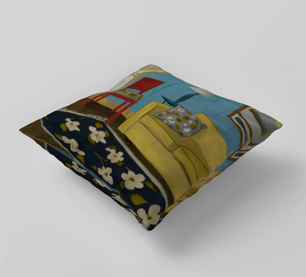 Divano giallo blu cuscino da Pan Denim