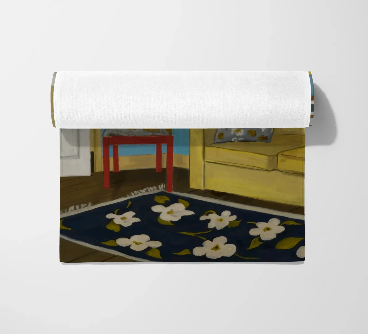 Divano giallo blu telo mare da Pan Denim