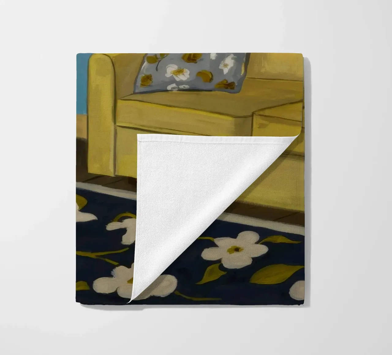 Divano giallo blu telo mare da Pan Denim