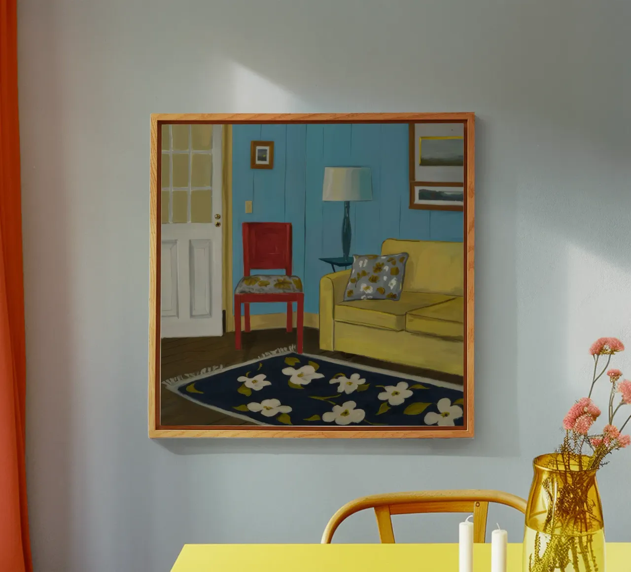 Divano giallo blu plexiglass da Pan Denim