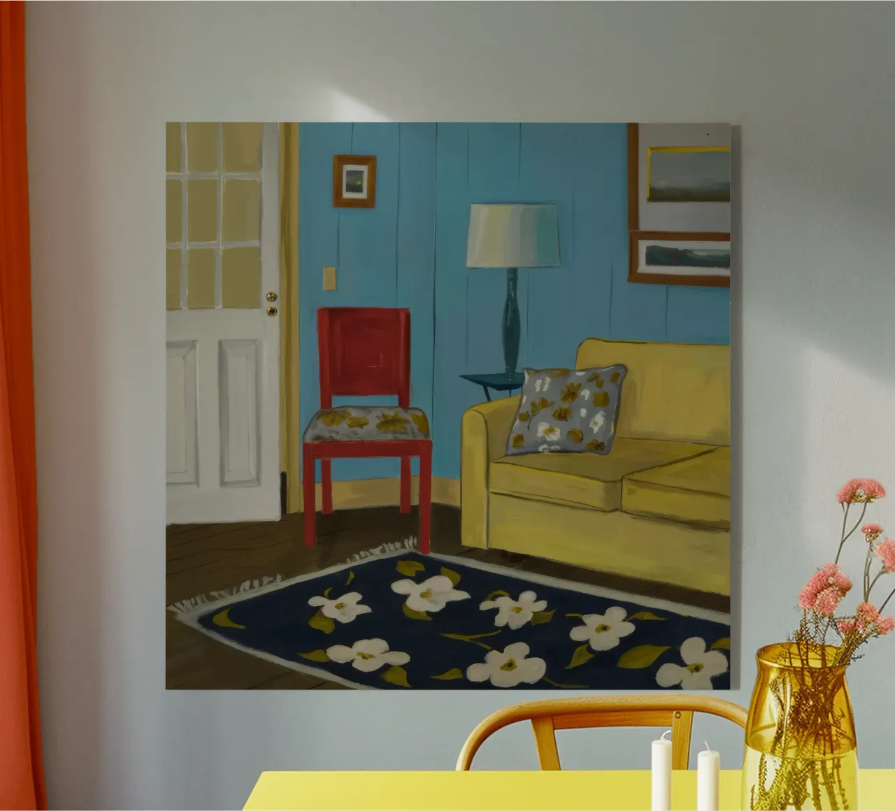 Divano giallo blu plexiglass da Pan Denim