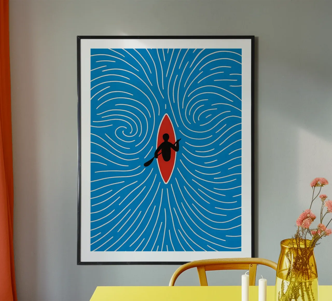 Kayak sulle acque blu poster con telaio in legno da 🥝 KIWI STORE