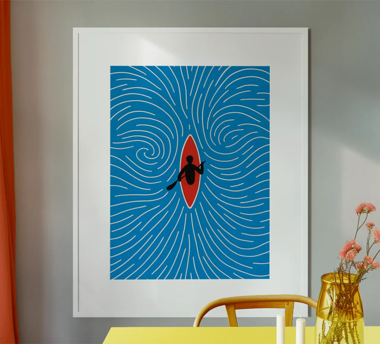 Kayak sulle acque blu poster con telaio in legno da 🥝 KIWI STORE