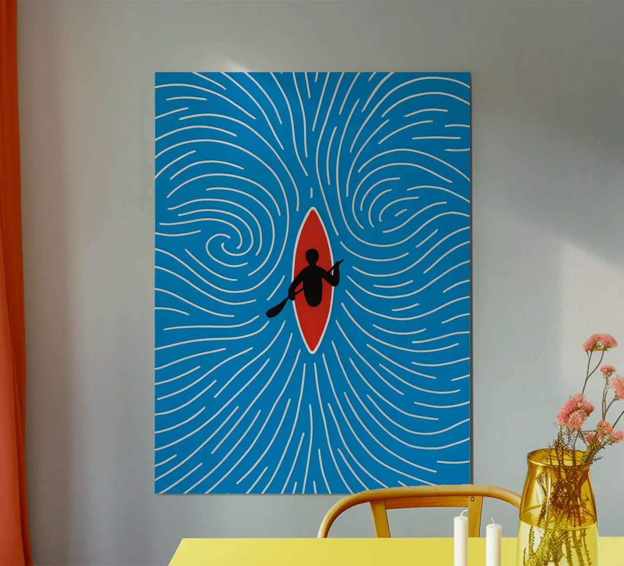 Kayak sulle acque blu poster con telaio in legno da 🥝 KIWI STORE