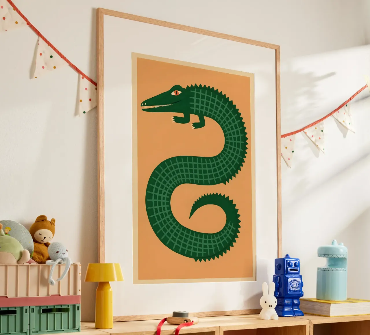 Viridian Spiral Crocodile poster con telaio in legno da Art.Piece