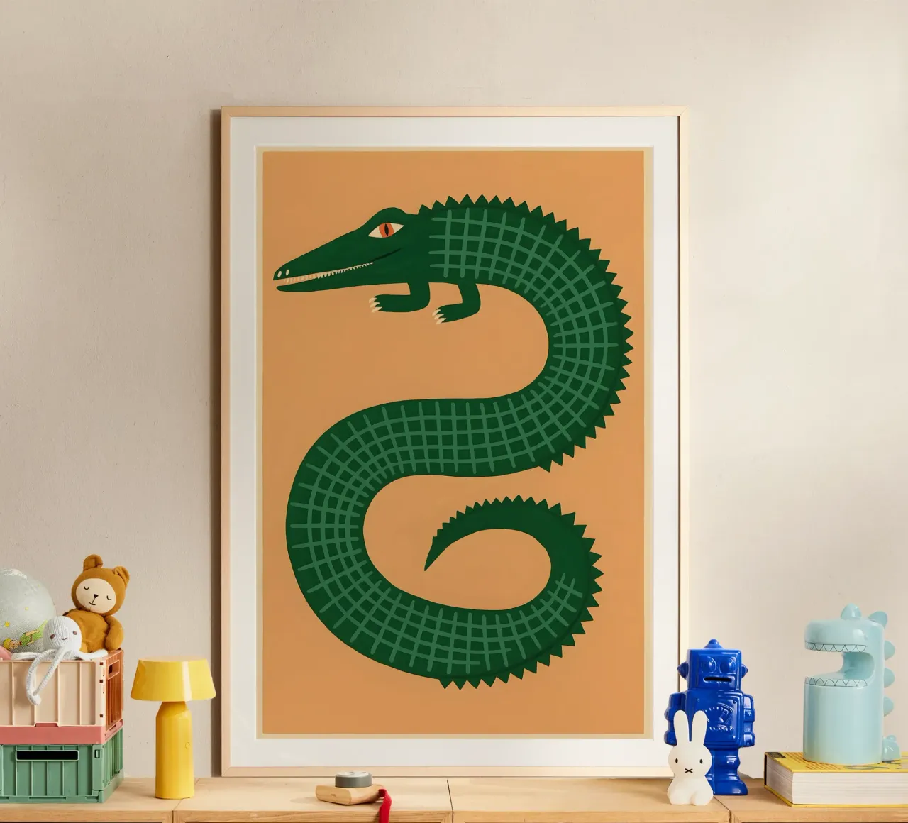 Viridian Spiral Crocodile poster con telaio in legno da Art.Piece