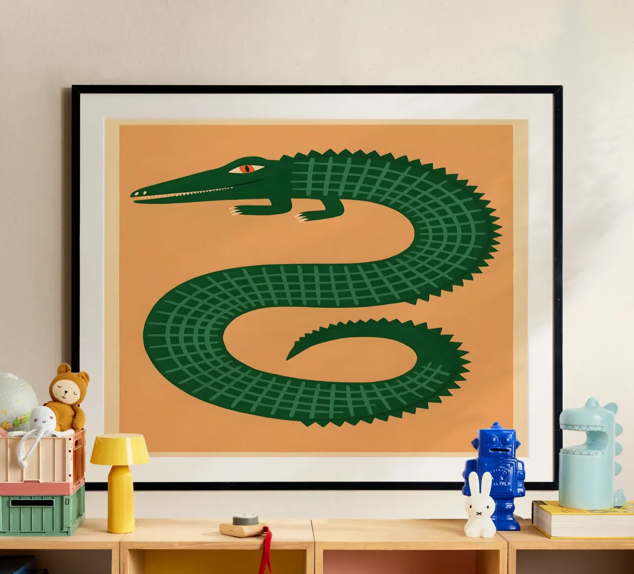 Viridian Spiral Crocodile poster con telaio in legno da Art.Piece