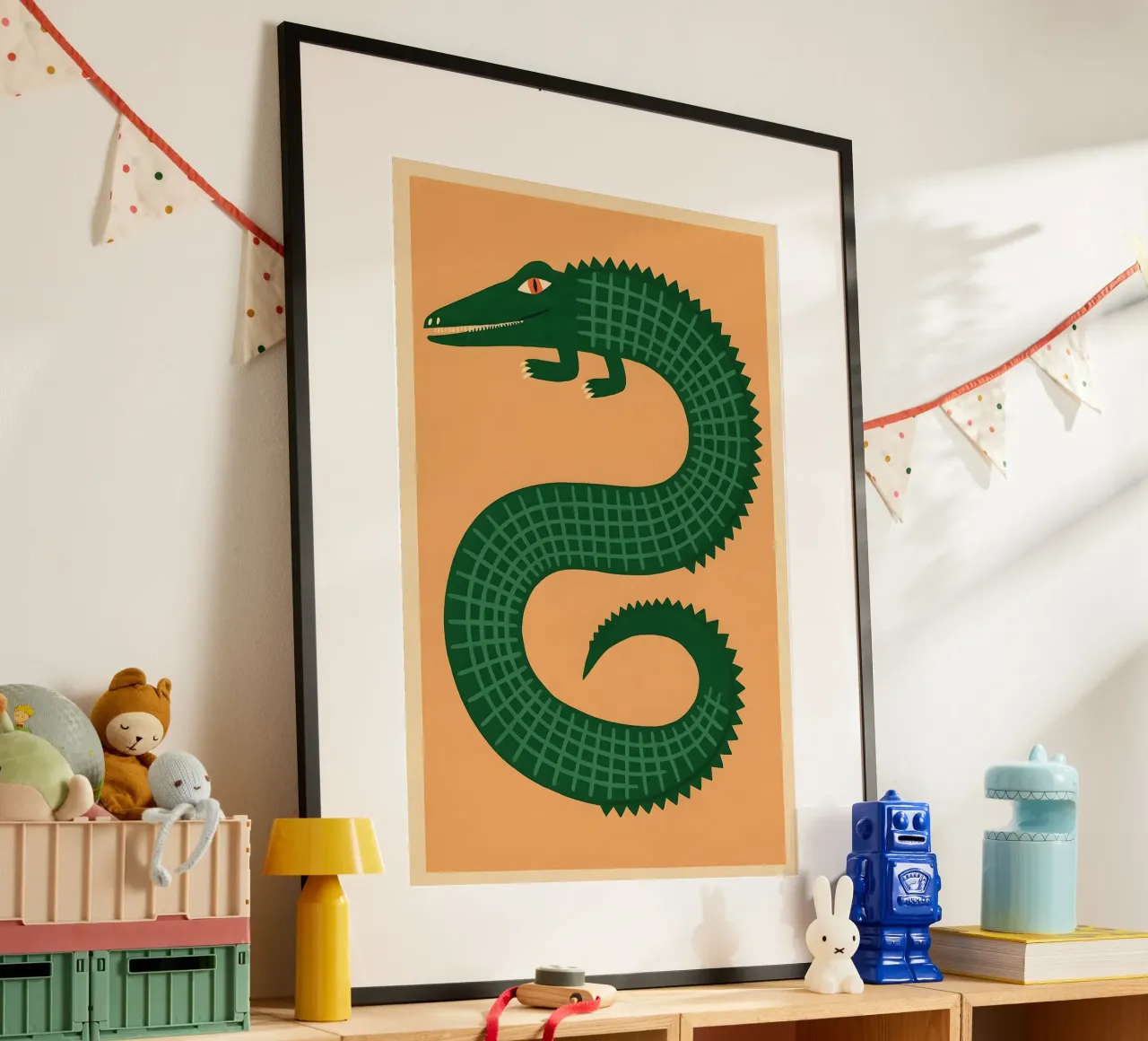 Viridian Spiral Crocodile poster con telaio in legno da Art.Piece