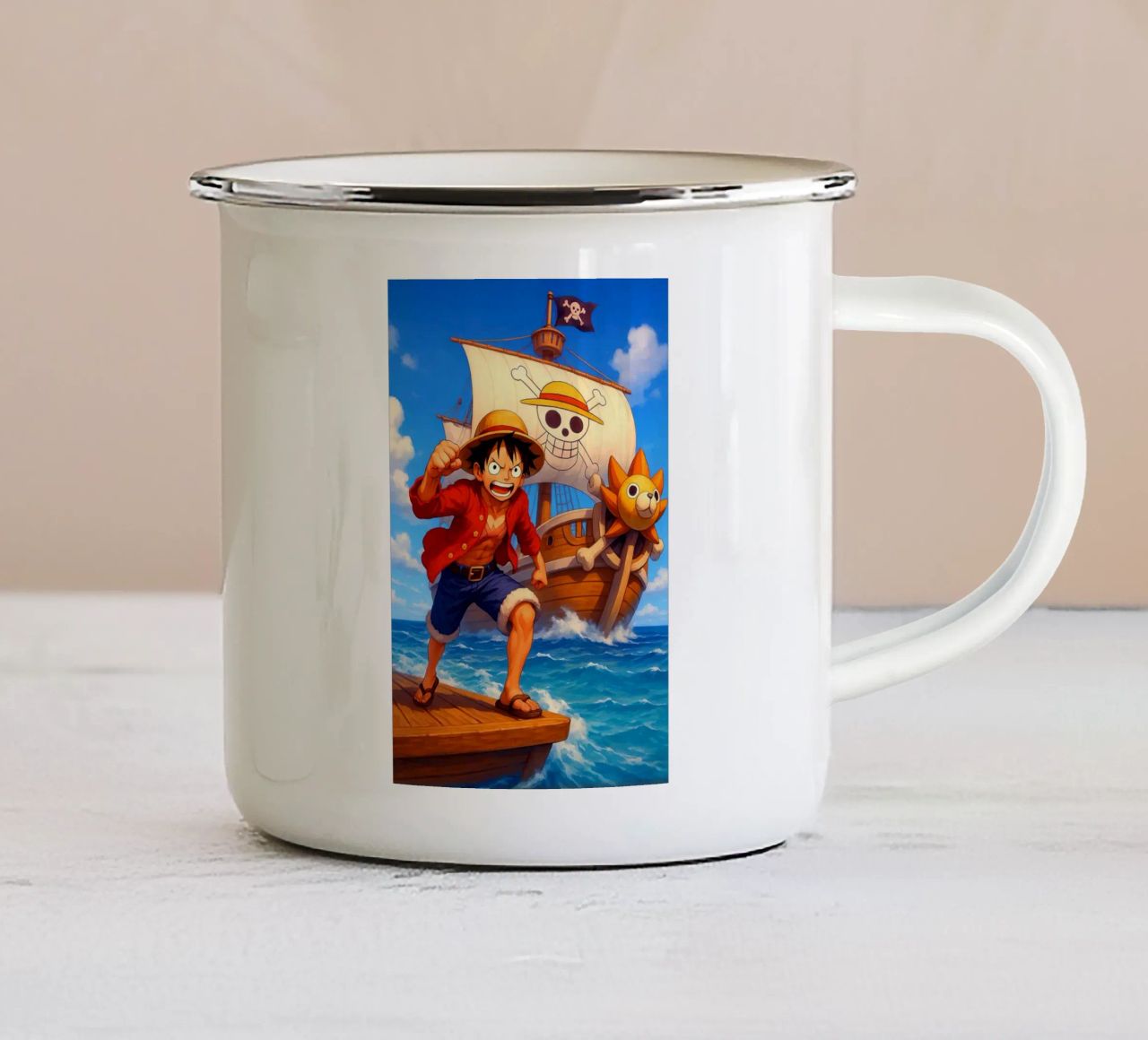 Monkey D. Luffy tazza in smalto da Agus Creative