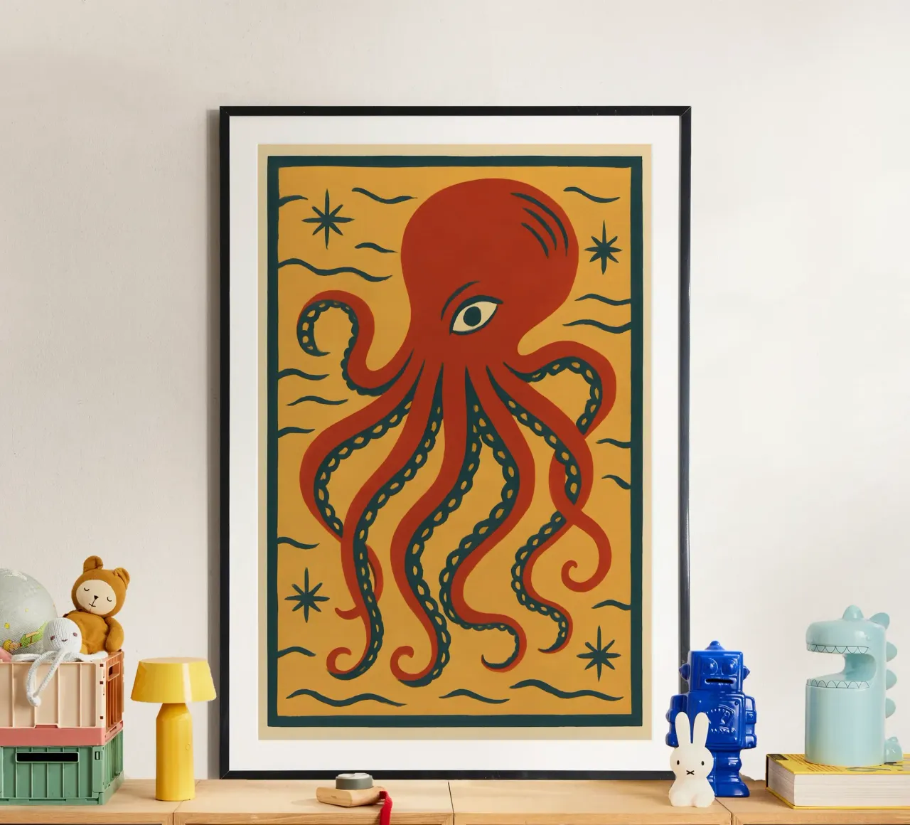Crimson Tide Octopus poster con telaio in plastica da Art.Piece