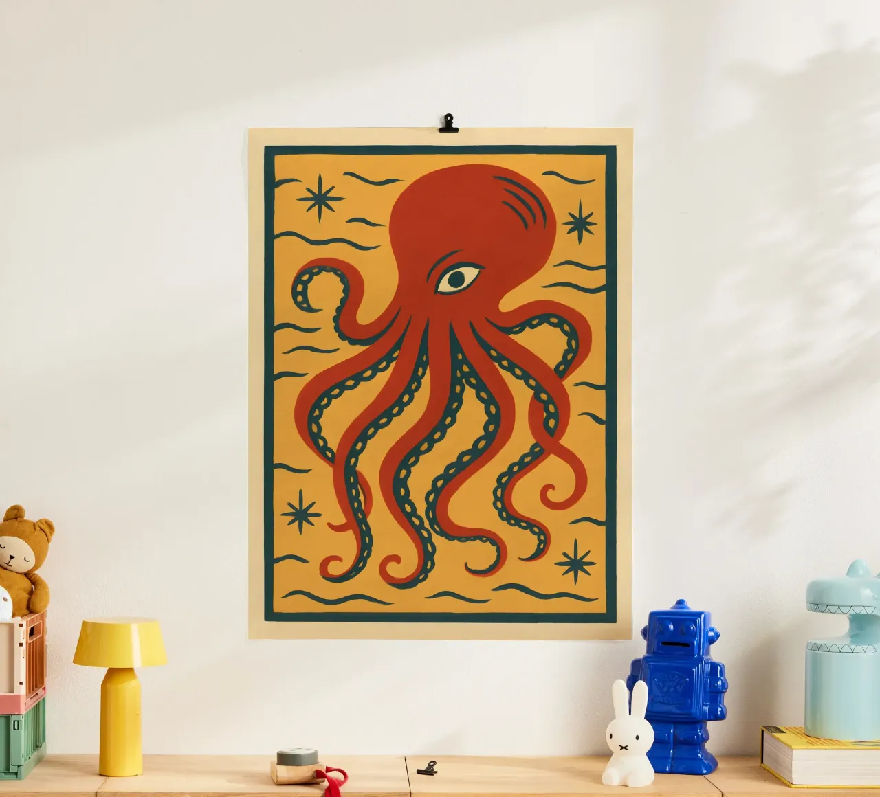 Crimson Tide Octopus poster con telaio in plastica da Art.Piece