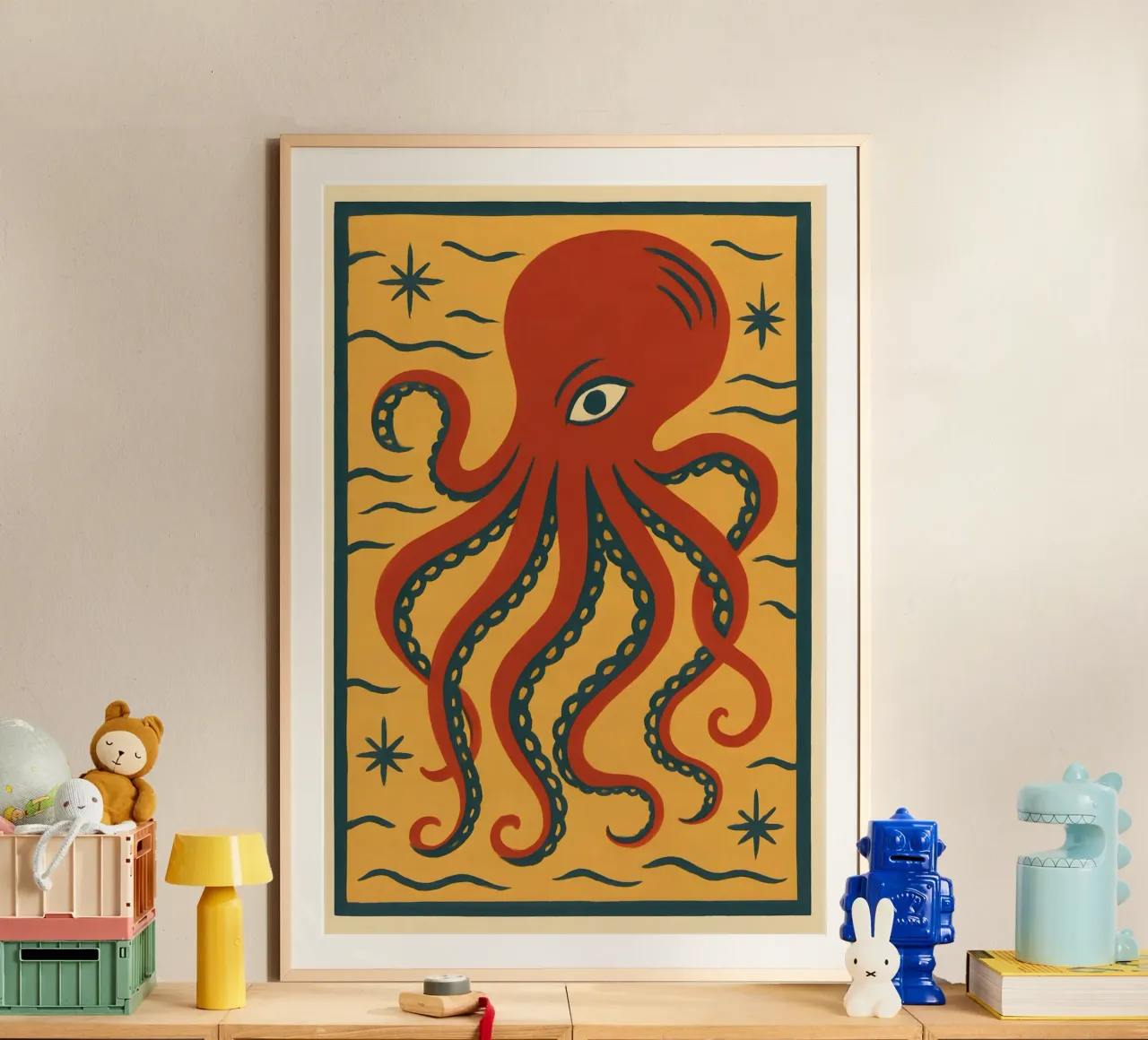 Crimson Tide Octopus poster con telaio in plastica da Art.Piece
