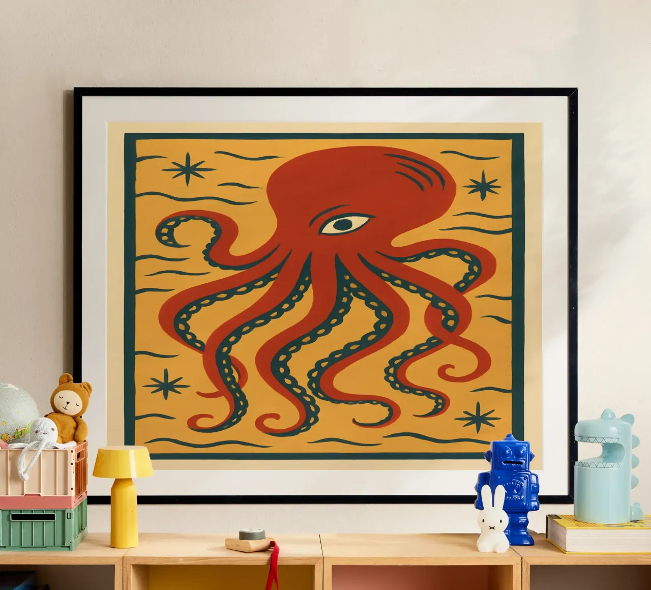 Crimson Tide Octopus poster con telaio in plastica da Art.Piece