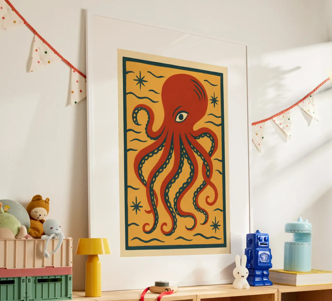 Crimson Tide Octopus poster con telaio in plastica da Art.Piece