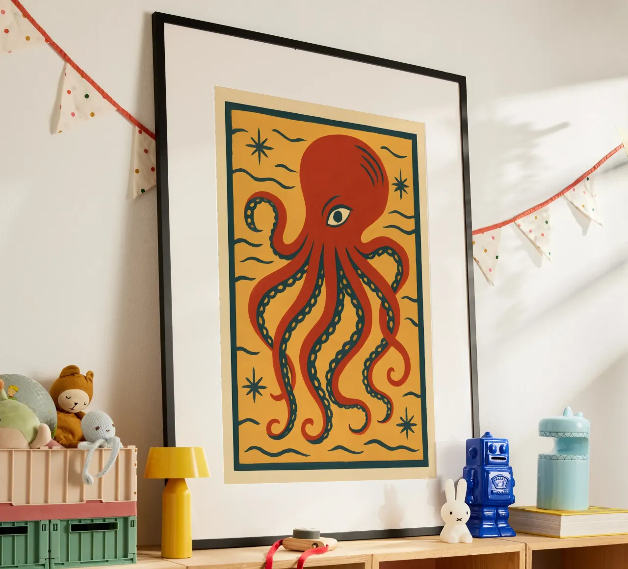Crimson Tide Octopus poster con telaio in plastica da Art.Piece