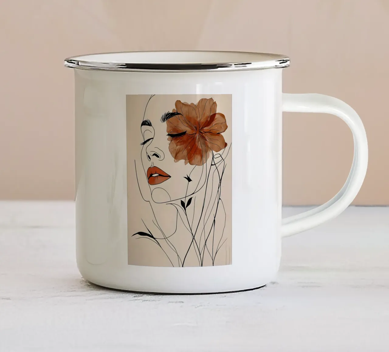 Line art donna floreale tazza in smalto da 🥝 KIWI STORE
