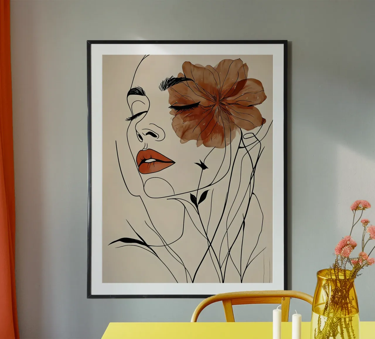 Bloemen Vrouw Lijn Art poster van 🥝 KIWI STORE