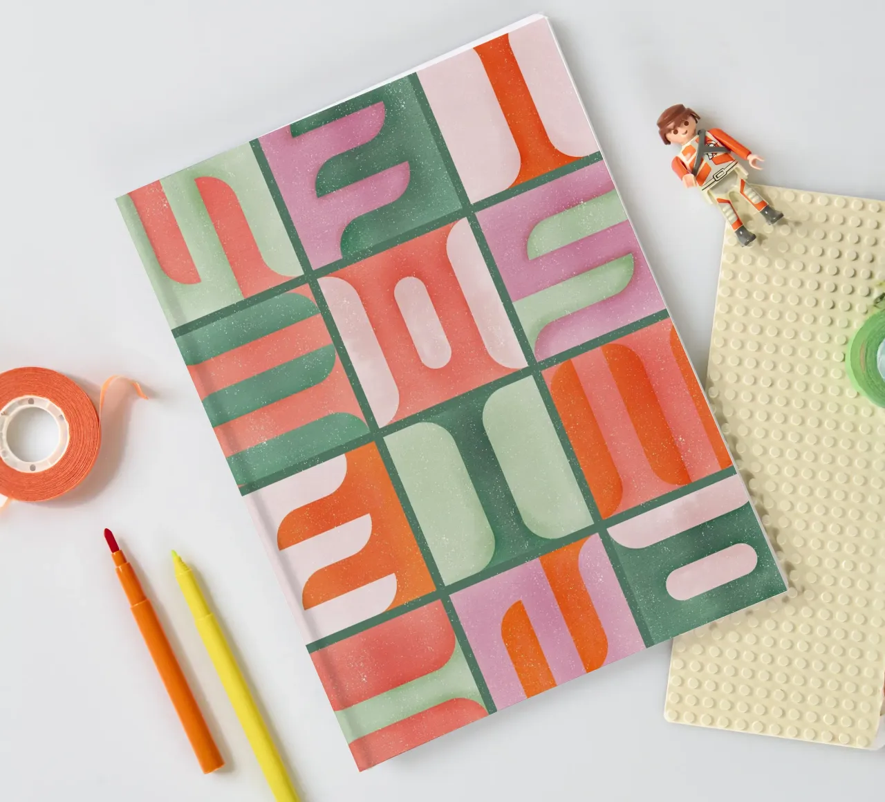 Simbolica Tiles On Green Canvas notebook by designdn