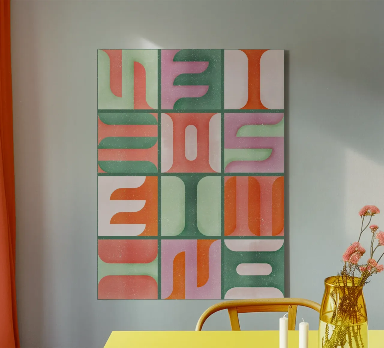 Simbolica Tiles On Green Canvas tela con Cornice a cassetta da designdn