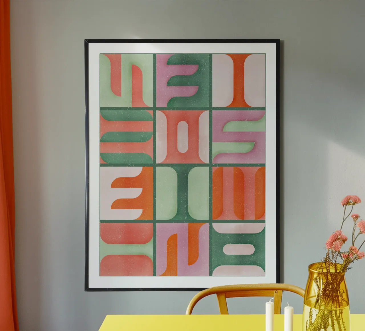 Simbolica Tiles On Green Canvas poster with plastic frame by designdn