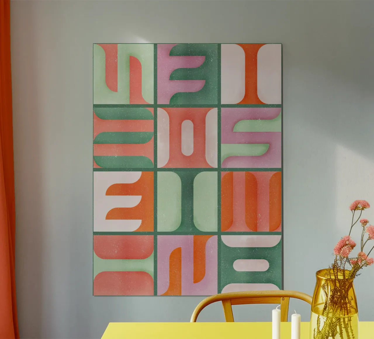Simbolica Tiles On Green Canvas poster with plastic frame by designdn