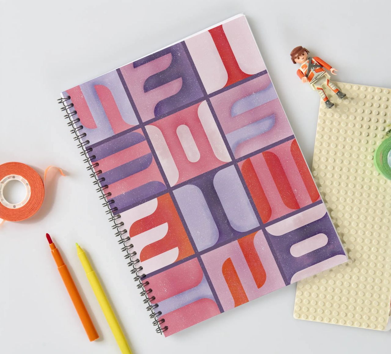 Simbolica Tiles On Violet Canvas spiral notebook by designdn