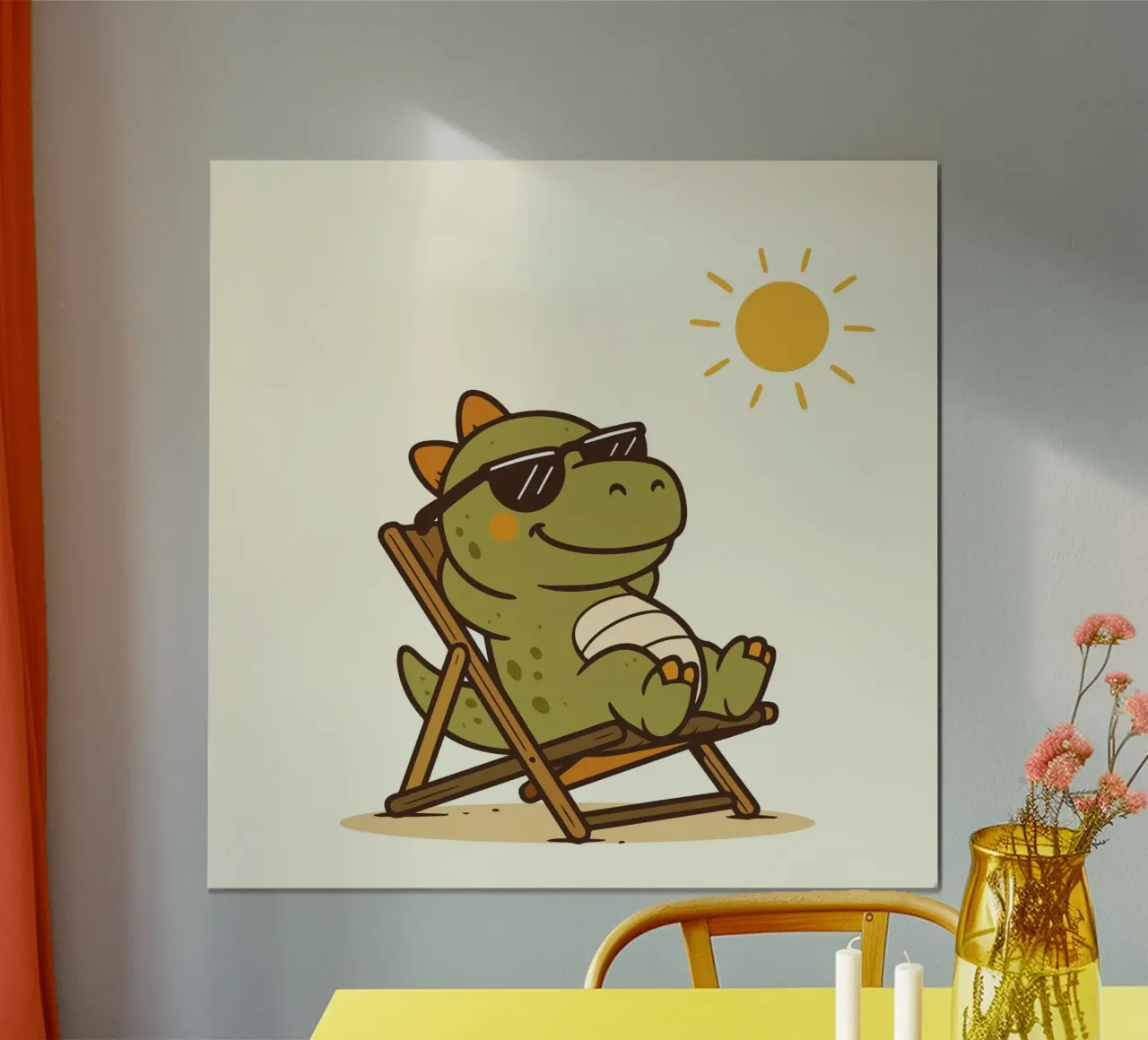 Dinosauro rilassato con occhiali da sole che si gode il sole poster con telaio in plastica da namosh