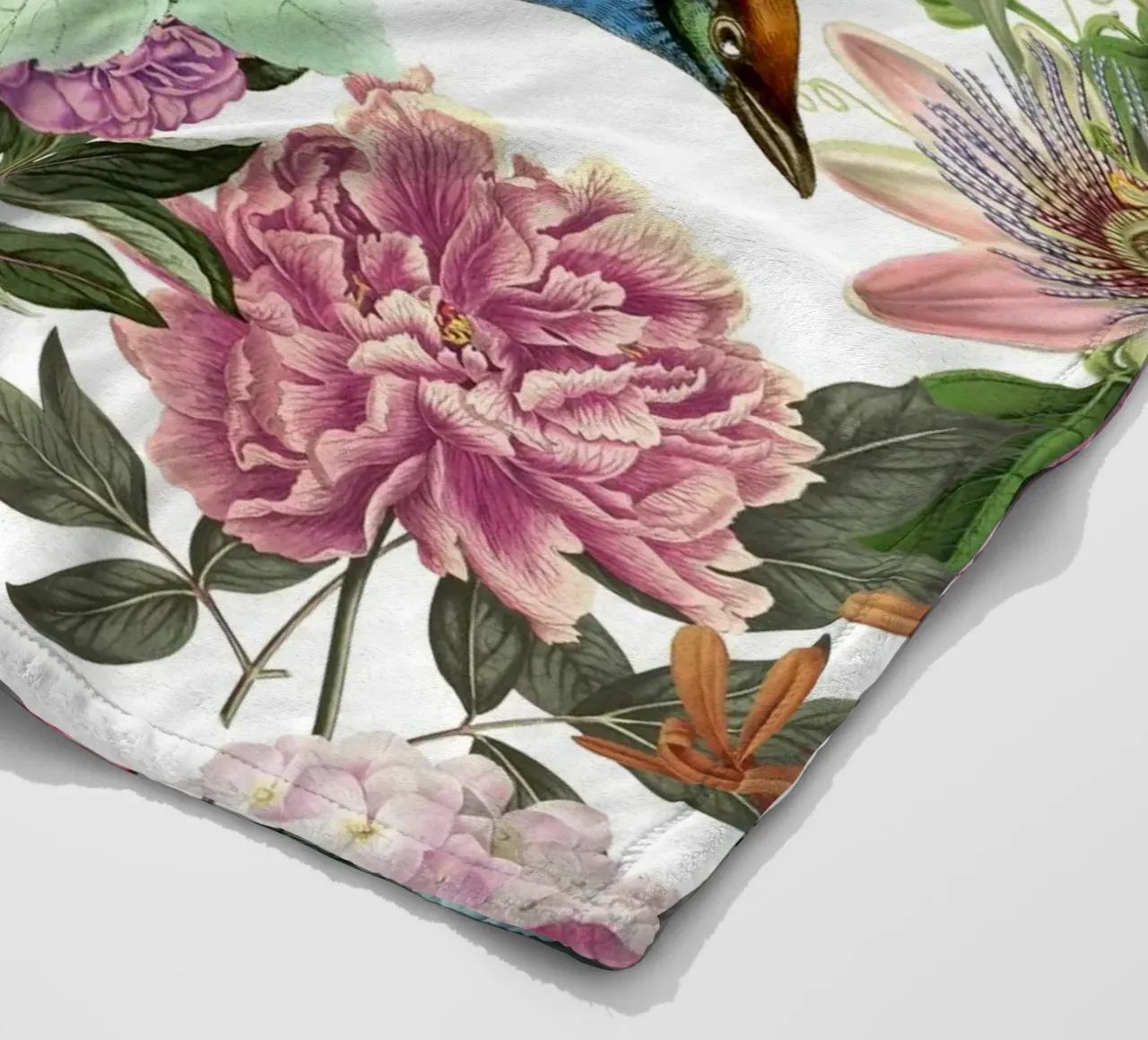 Pastel Garden Bird And Flowers Memory fleece blanket by Andrea Haase Vintage World