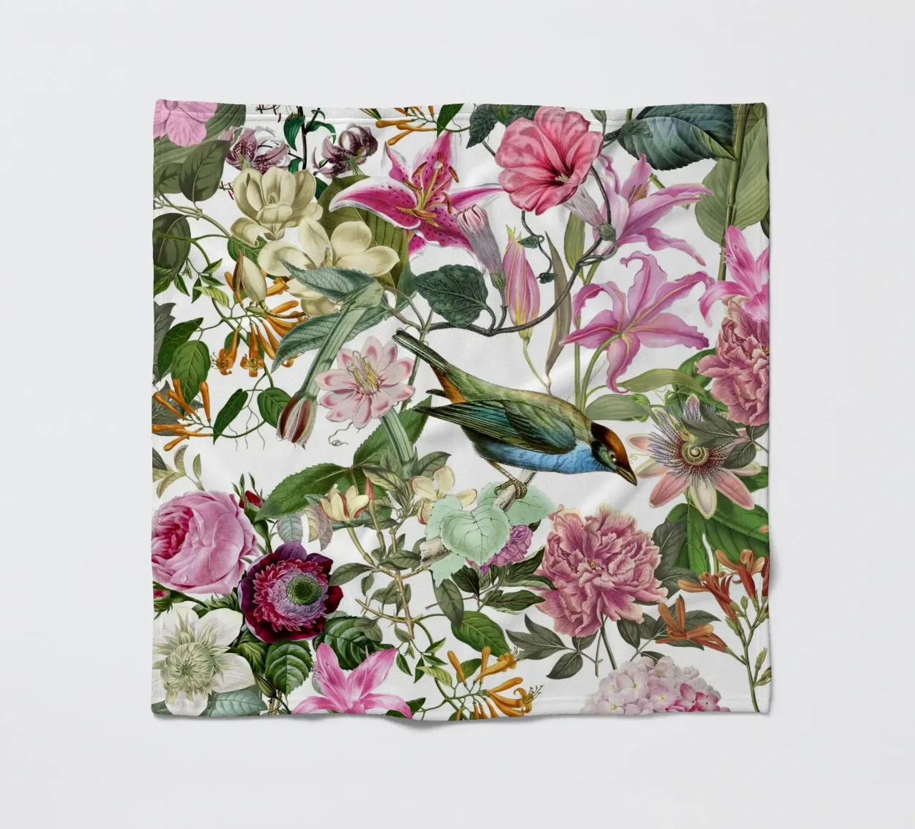 Pastel Garden Bird And Flowers Memory fleece blanket by Andrea Haase Vintage World