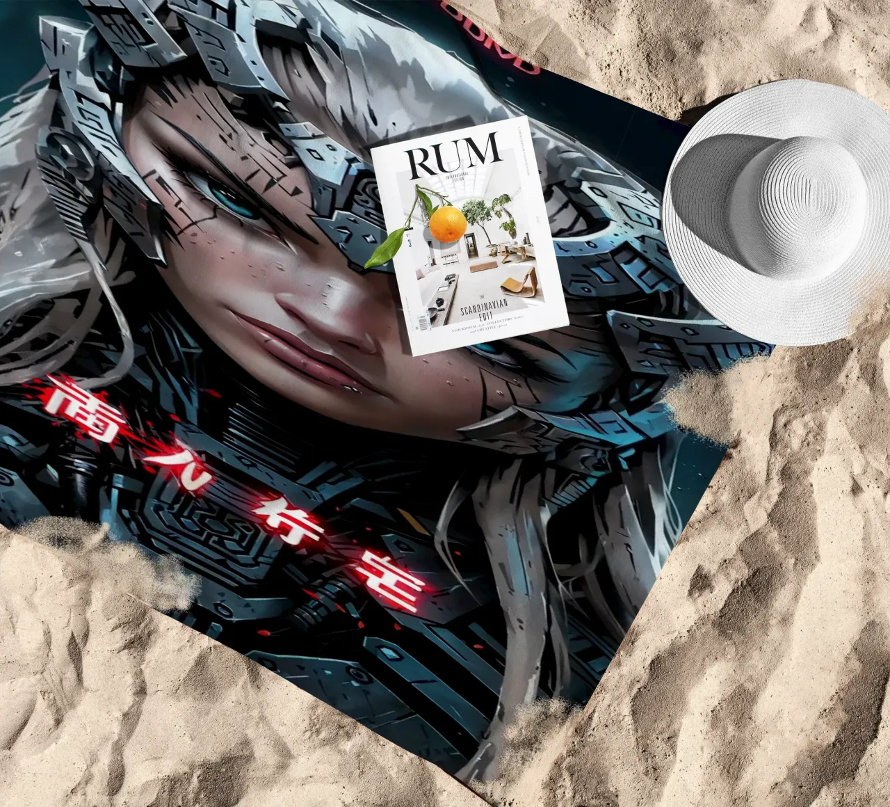 Cyberwoman warrior beach towel by LM2KONE