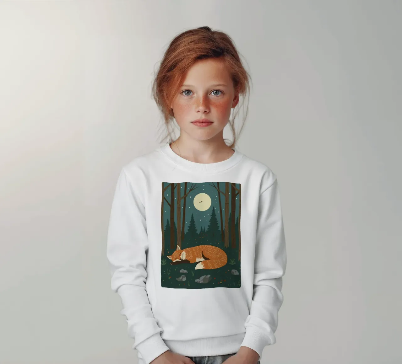 Volpe che dorme profondamente sotto una grande luna con uccello in volo felpa bambino da DesignDoodle