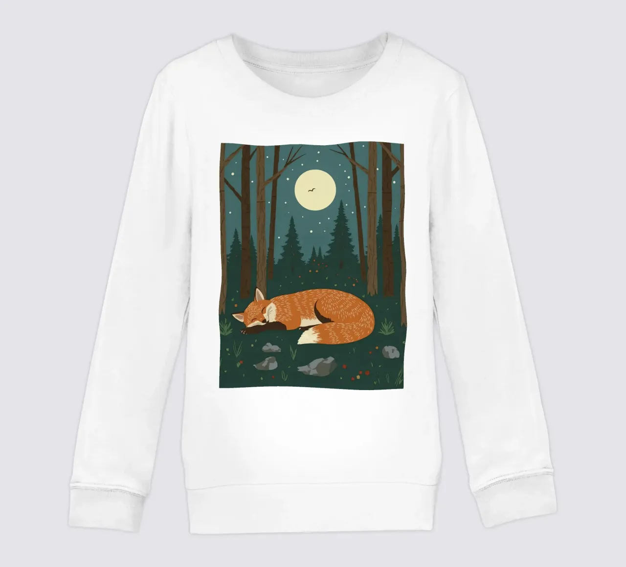 Volpe che dorme profondamente sotto una grande luna con uccello in volo felpa bambino da DesignDoodle