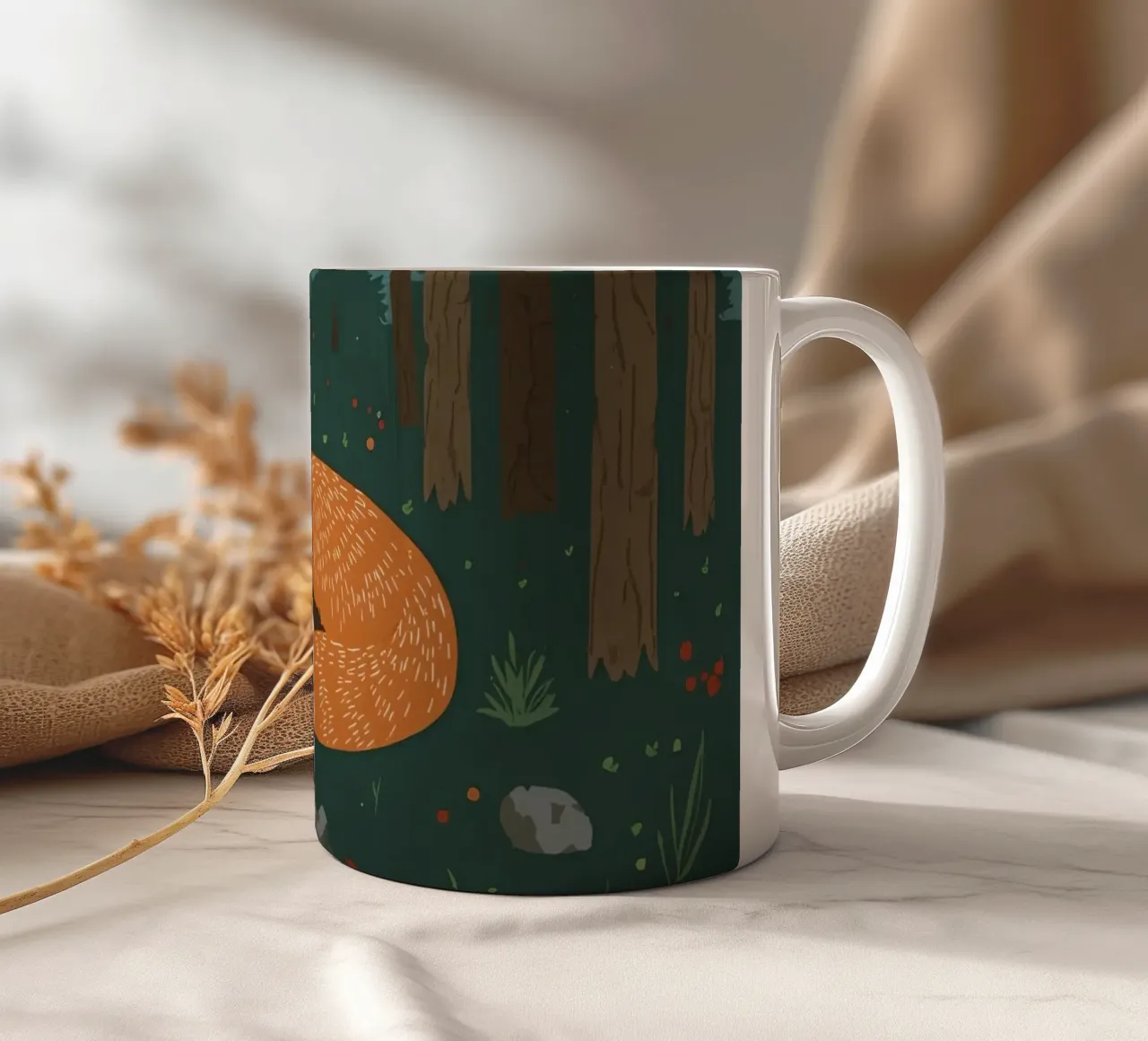 Volpe che dorme profondamente sotto una grande luna con uccello in volo tazza in ceramica da DesignDoodle