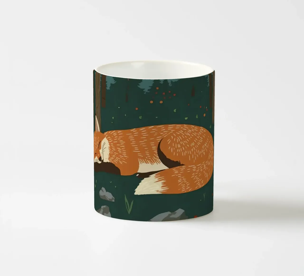 Volpe che dorme profondamente sotto una grande luna con uccello in volo tazza in ceramica da DesignDoodle