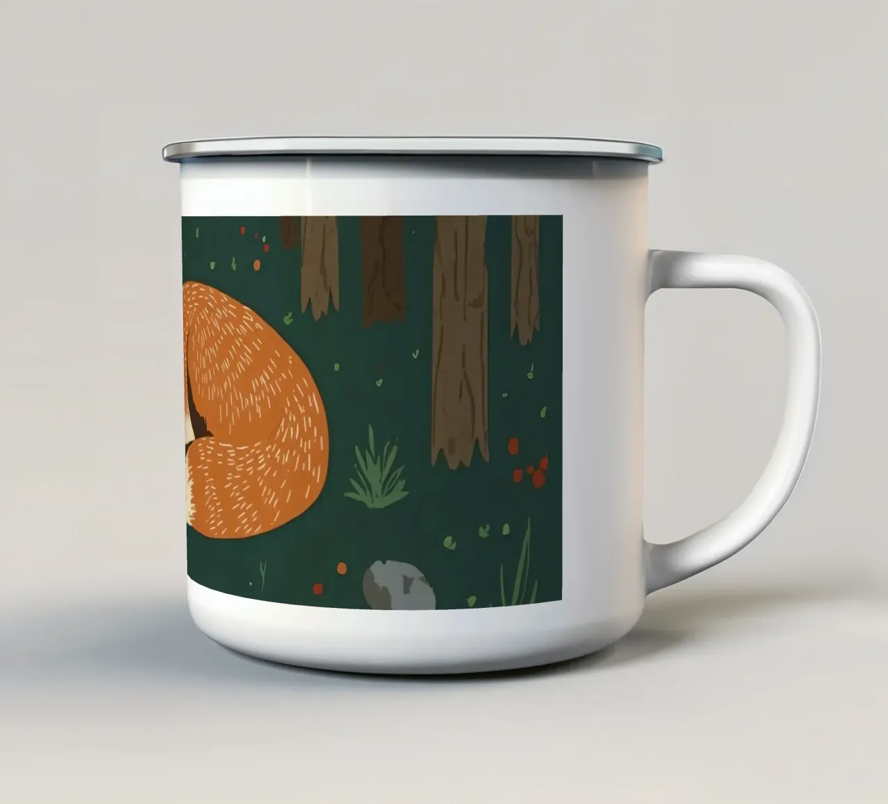 Volpe che dorme profondamente sotto una grande luna con uccello in volo tazza in smalto da DesignDoodle