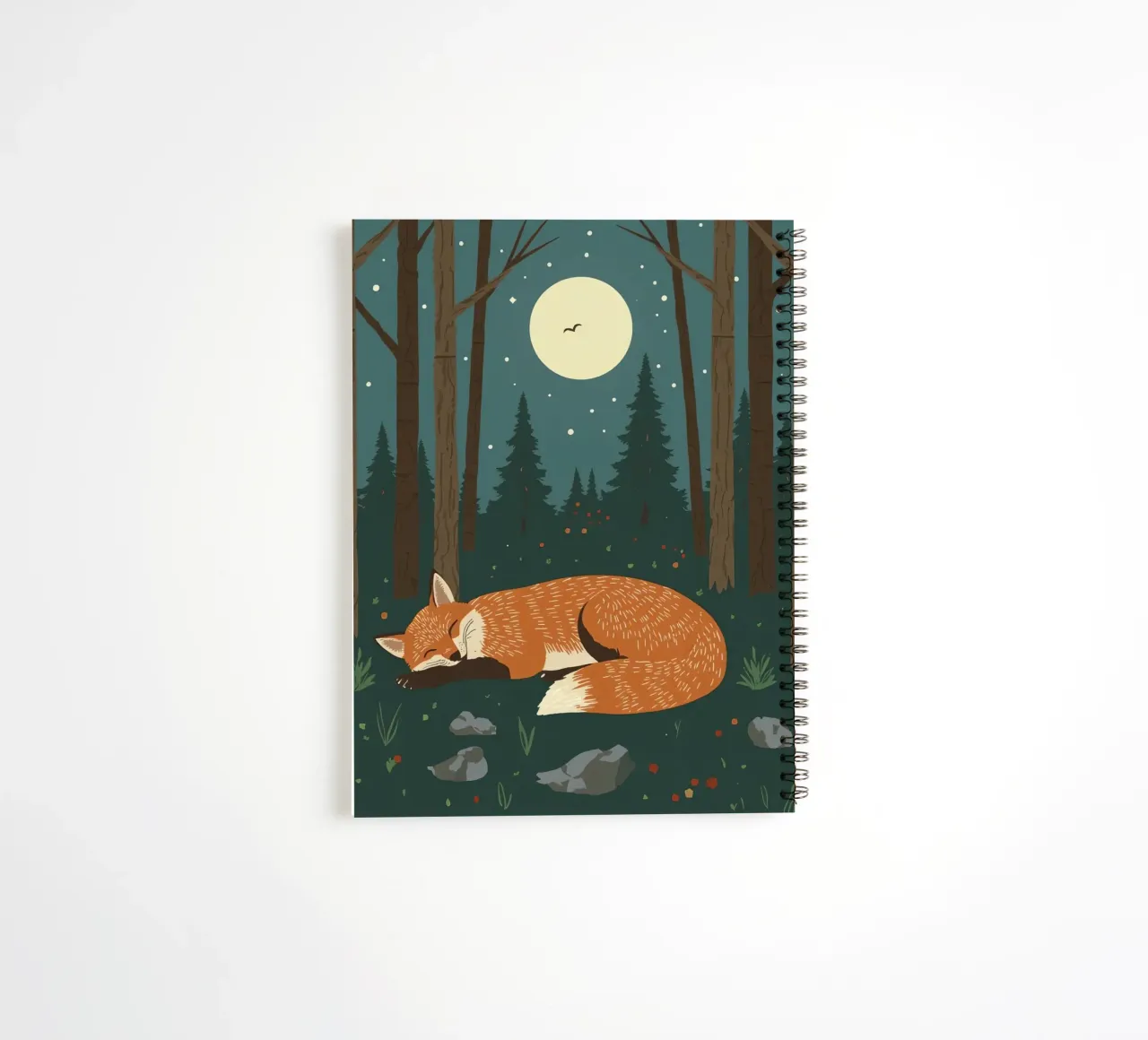 Fox is sleeping soundly under a large moon with bird flying spiral notebook by DesignDoodle