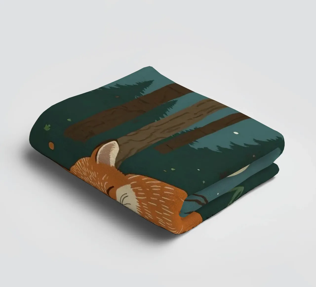 Fox is sleeping soundly under a large moon with bird flying towel by DesignDoodle