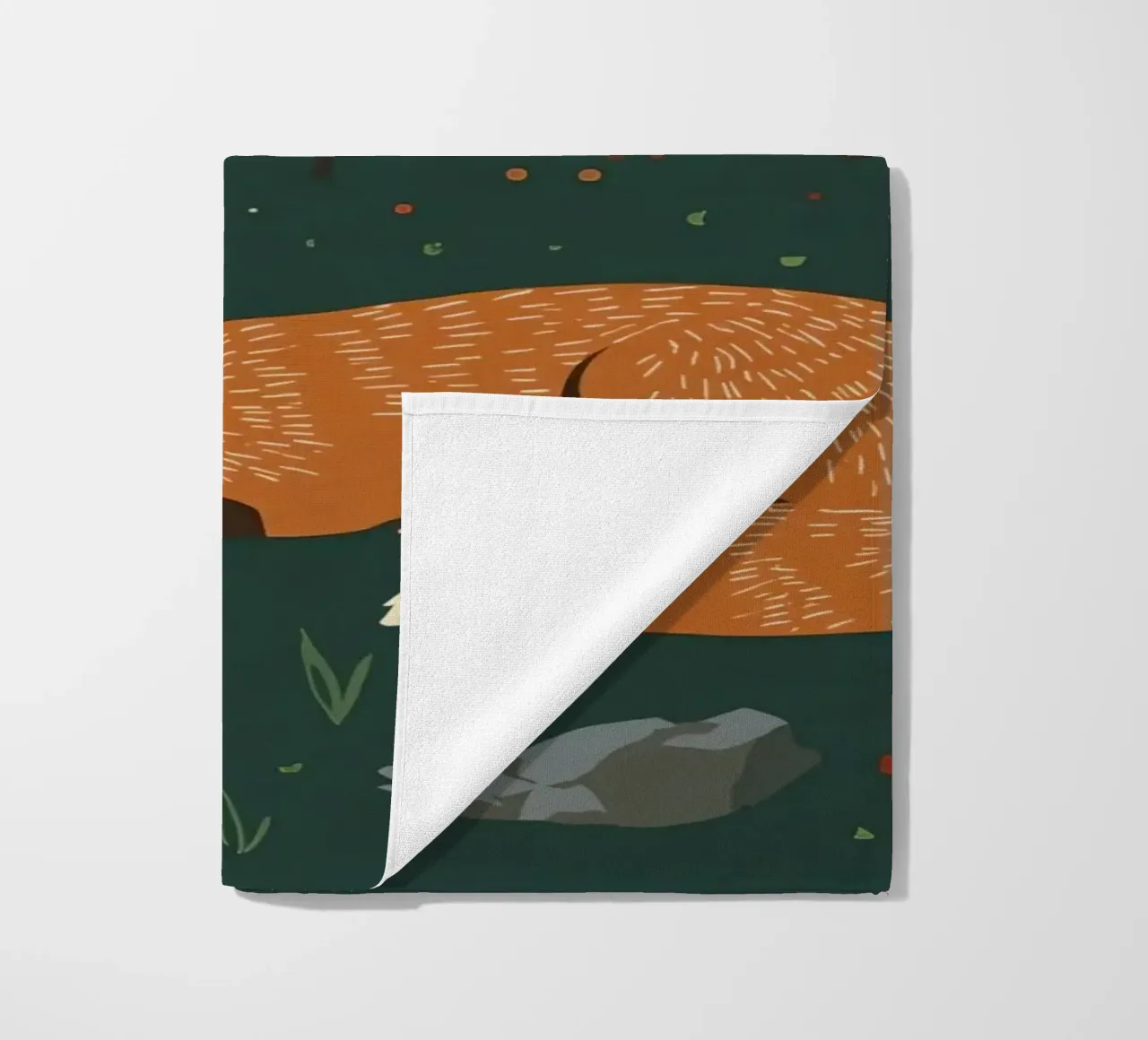Volpe che dorme profondamente sotto una grande luna con uccello in volo telo mare da DesignDoodle