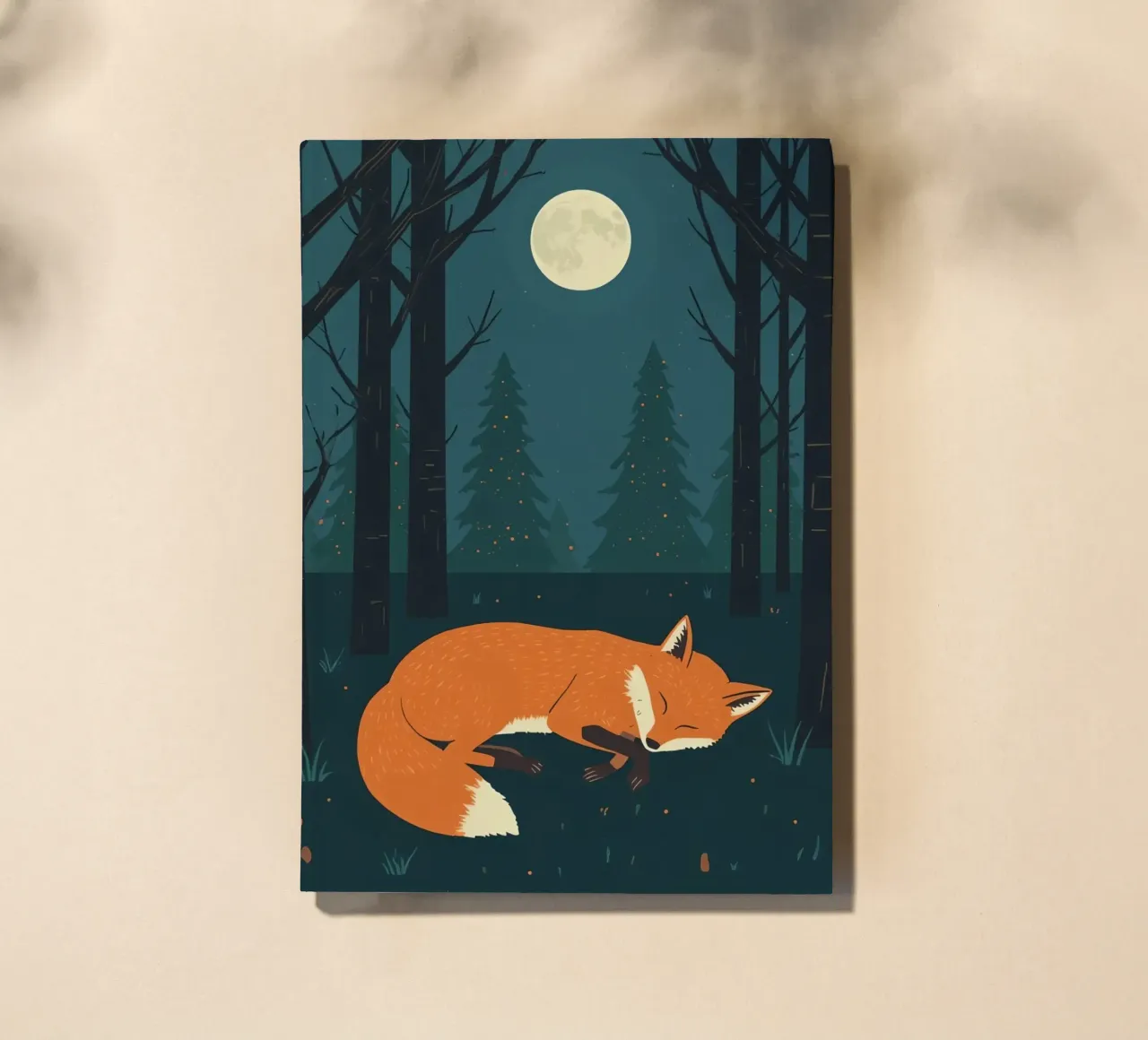 Orange fox sleeps beneath the light of a full moon notebook by DesignDoodle